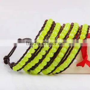 Newest Design Fashion Yellow Beads Charm Bracelet Women Jewelry 5 Coil Winding Leather Bracelet Bangles Jewelry Wholesale thumbnail-3