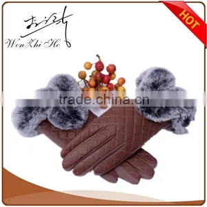 Bright Color Leather Winter Mittens With Fur thumbnail-1