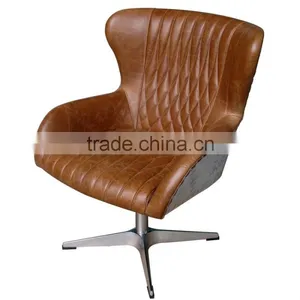 Aviator Swivel Armchair Distressed Brown Leather thumbnail-1
