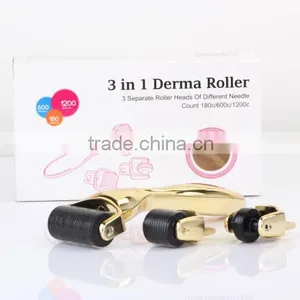 3 in 1 Derma Roller 3 Separate Roller Heads of Different Needle Count 180c/600c/1200c in 1mm Size Made of Sterilized Titanium thumbnail-1