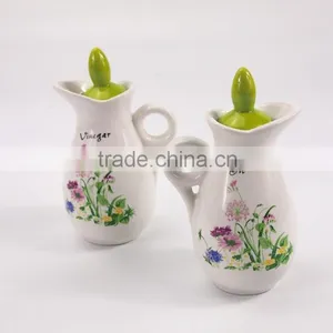 Set Of 2 Kitchen Flower Ceramic Vinegar Oil Pot Jar Container thumbnail-3