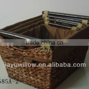 Natural Water Hyacinth Storage Baskets With Wood Handle thumbnail-5