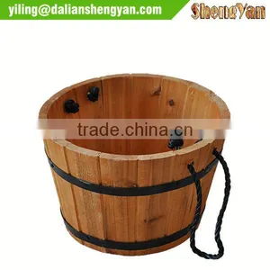 Round Wooden Planter/Wood Barrel Planter thumbnail-2