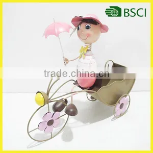YS15501 Metal 15" H Boy Planter With Garden Cart for Garden Decor thumbnail-1