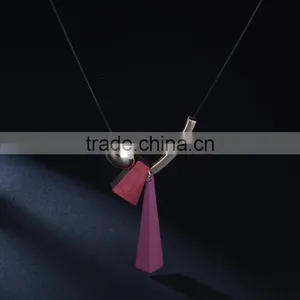 Geometric Wood Bead Pendant Necklace Gold Curved Tube Bead Black Chain Necklace Geomotric Rubber Pendant Long Sweater Necklace thumbnail-4