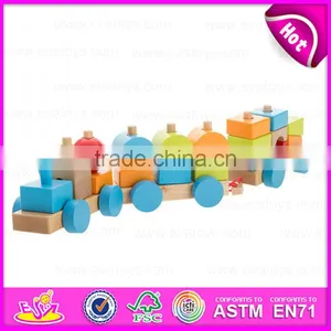 2015 Pull Shape Blocks Train Toy, Образовательный деревянный поезд-тяжёлая лошадь из кубиков, Новый дизайн деревянных кубиков-игрушки - маленький поезд-тяжёлая лошадь W05C020 thumbnail-1