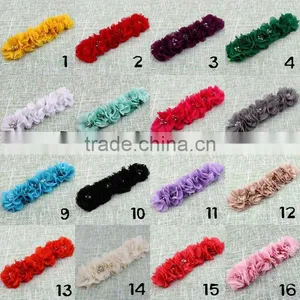 Handmade Chiffon Flower Headband With Pearl Beads Center for Kids Hair Accessories for Baby Girl thumbnail-2