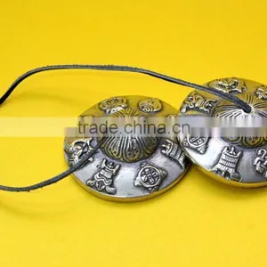 Best-selling Handmade in Nepal Meditation Tibetan 8 Auspicious Symbol Tingsha Cymbals thumbnail-1