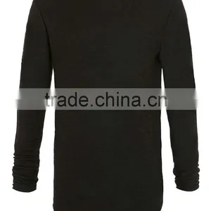 Comfortable Wearing Longline Autumn Bottom t Shirt Custom Plain Black Long Sleeves Oversized t Shirt for Man thumbnail-5
