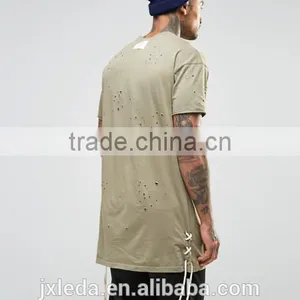 Personalized Wholesale Import Longline Distressed T-shirt Men OEM, Street Hip Hop Wear thumbnail-2