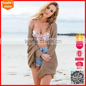 New Design Long Batwing Sleeves Shawl Neck Knit Women Cardigan thumbnail-2