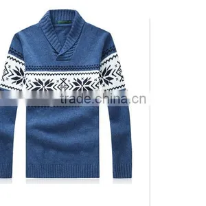 Fashion Male Pullover Blue v Neck Fleece Pullover thumbnail-1