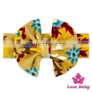 Korean Fancy OEM Service Lovely Style Knitted Pattern Printed Bow Custom Cotton Newborn Baby Headband Accessories thumbnail-1