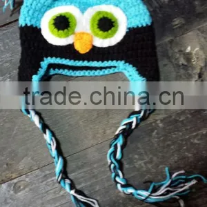 Turquoise/coffee Girls Crochet Owl Hat, Crochet Baby Hat, Toddler Knit Hat, Animal Hat thumbnail-1