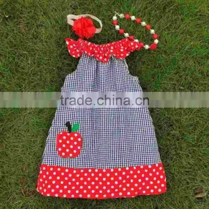 New Girls Apple Dress Girls Boutiques Dress Kids Pillowcase Dress Kids Back to School Dress With Necklace and Headband thumbnail-1