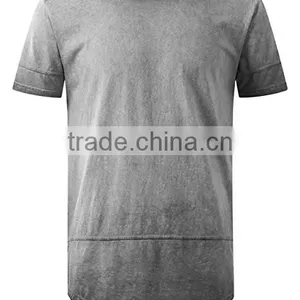 Men's Hip Hop Lightweight Crewneck Oil Wash Longline T Shirt thumbnail-1