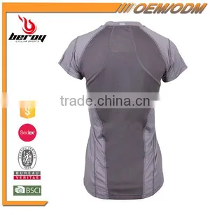 Fashion Design 100 % Polyester Lady V Neck Sports Wear Gym T Shirt thumbnail-3
