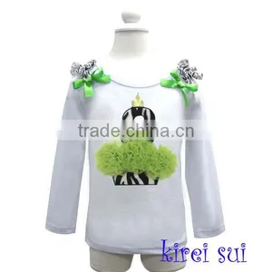 Kids Lime Green Rosettes 2nd Birthday Zebra Cupcake White Long Sleeves Top 1-7Y thumbnail-1