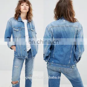 Wholesale Oversized Women Blue Plain Denim Jacket thumbnail-1