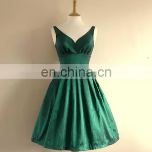 A Line V Neck Emerald Green Taffeta Short Dresses Party Dresses Homecoming Dresses K24 thumbnail-1