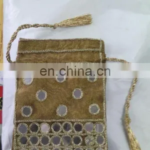 Mirror Work Drawstring Jewellery Pouches Gift Packaging Bags thumbnail-2