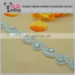 Professional Factory White Beaded Lace Trim Rhinestone Lace Trim For Wedding Bridal Belt Dress thumbnail-2