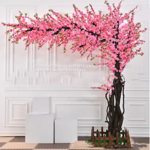 Pink Fabric Leaf Artificial Peach Tree With Fiberglass Trunk thumbnail-1