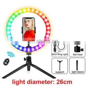 2020 New Arrival 10 Inch 32 Colour Dimmable LED Ring Light USB Selfie RGB Ring Light With Tripod Stand thumbnail-4