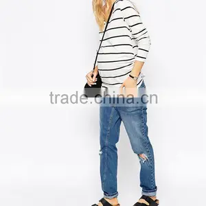 Wholesale 100 Cotton Long Sleeve Soft Stripe Maternity Tops thumbnail-4