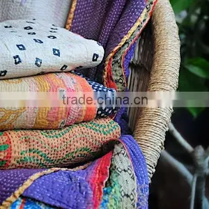 Handmade Organic Vintage Throw Kantha Quilt Ethnic Reversible Bedspread Bohemian Wholesale Indian Lot thumbnail-1