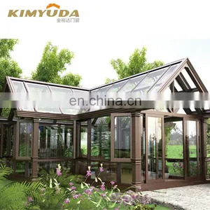 JYD Modern American Style Aluminum Glass Flat Roof Inclined Sun Room Glass House For Villa thumbnail-2