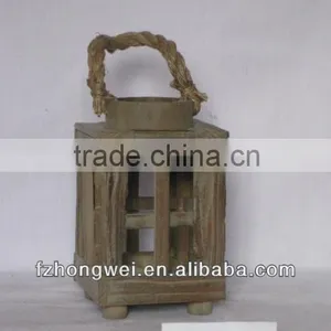 Hongwei Handmade Antique&Rustic Wooden Lantern/Candle Lantern/Candle Holder With Hemp Rope Handle for Home&Garden Decor,Durable thumbnail-3
