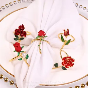 Rose Flower Serving Napkin Rings Valentine's Day Napkin Rings Wedding Party Ornaments For Napkins Table Decor thumbnail-1