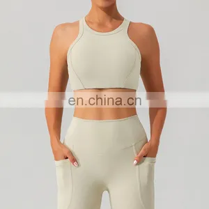 Ribbed High Impact Backless Crop Sports Bras Women Racer Back Custom Crop Gym Tops 75nylon 25spandex thumbnail-5