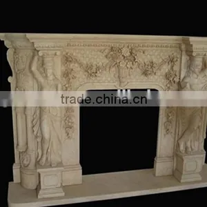 Hot Indoor Natural Polished Beige Marble Fireplace thumbnail-5