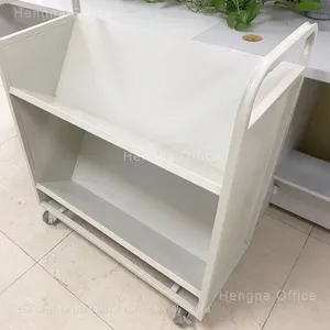 Heavy Duty Modern Black Flat Shelf Mobile File Cart | HN-FC03 Powder Coated Steel Trolley | for File Transport thumbnail-4