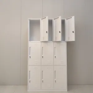 White 9 Doors Metal Gym Locker Customized Steel Storage Cabinet With Padlock thumbnail-2