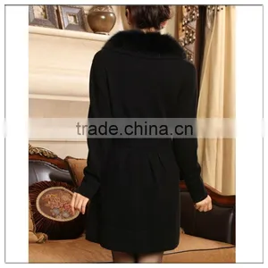 Women Cashmere Sweater Coat With Luxury Fox Fur Collar thumbnail-2