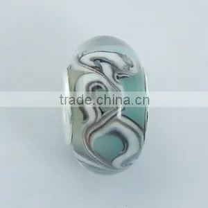 Transparent Marbled Swirls Turquoise Murano Glass Bead thumbnail-1