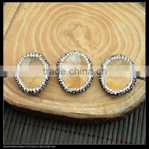 LFD-0035B Wholesale Natural Druzy Stone Pave Rhinestone Crystal Connector Beads Jewelry Finding thumbnail-1