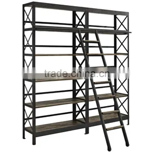 Unique Style Book Case With Ladder, Hot & New Design Large Industrial Ladder Book Case, Classic Style Antique Book Case thumbnail-1