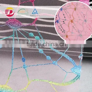 Wholesale Embroidery Print Pink Bead Lace Fabric thumbnail-2