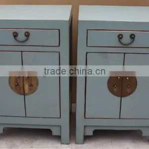 Chinese Antique Living Room Blue Bedside Cabinet thumbnail-1