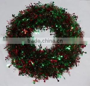 46cm Blue Color PET Decorative Christmas Tinsel Wreath thumbnail-4
