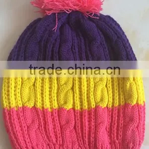 Pom Pom Chromatic Stripe Plain Baby Knitted Cap thumbnail-1