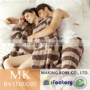 High Water Absorbency Women Fleece Stripe Robe /Bathrobe thumbnail-1