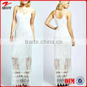 2016 Adjustable Straps Scoop V Neckline Evening Dress/Sexy Slim-cut Sheer Crochet Maxi Dress Women Party Dress thumbnail-1