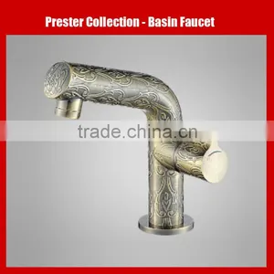 Prester Carved Antique Brass Bathroom Basin Faucet VP-1202F thumbnail-1