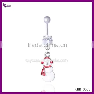 316L Stainless Steel Cz Paved Snowman Charm Navel Piercing Gold thumbnail-1