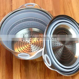High Quality Food Grade Fruits and Vegetables Silicone Collapsible Colander thumbnail-6